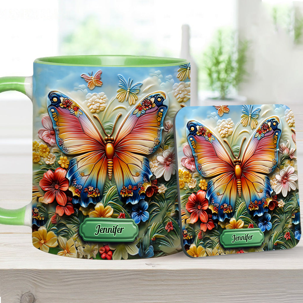 Beautiful Butterfly Bee Dragonfly Hummingbird - Personalized Butterfly Accent Mug