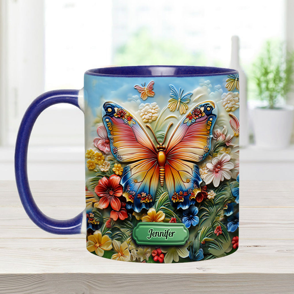 Beautiful Butterfly Bee Dragonfly Hummingbird - Personalized Butterfly Accent Mug