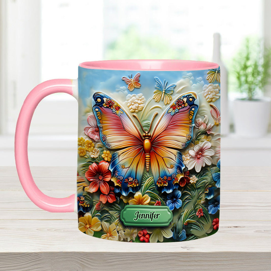 Beautiful Butterfly Bee Dragonfly Hummingbird - Personalized Butterfly Accent Mug