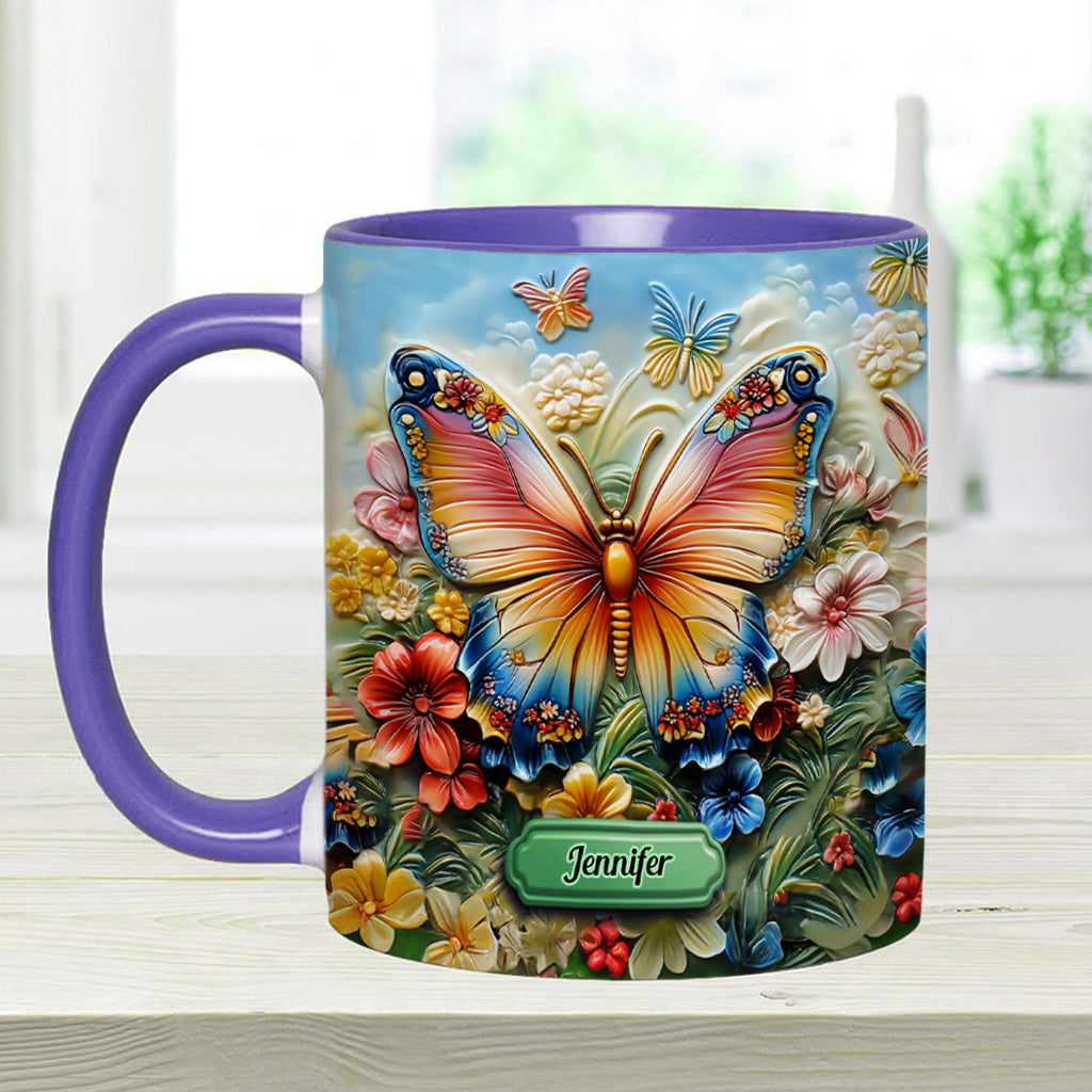 Beautiful Butterfly Bee Dragonfly Hummingbird - Personalized Butterfly Accent Mug