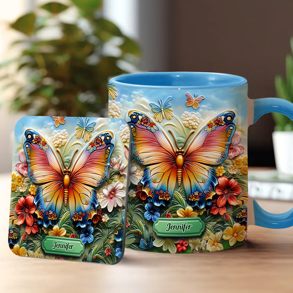 Beautiful Butterfly Bee Dragonfly Hummingbird - Personalized Butterfly Accent Mug