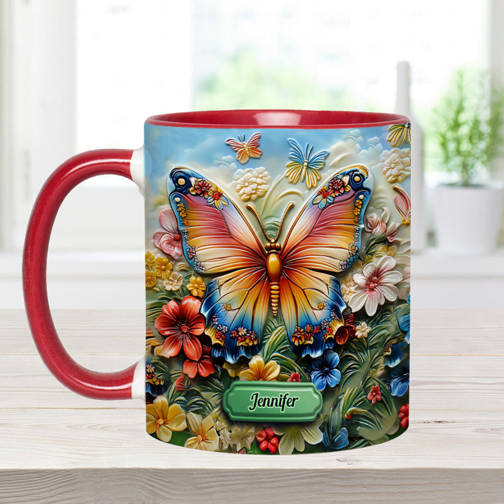Beautiful Butterfly Bee Dragonfly Hummingbird - Personalized Butterfly Accent Mug