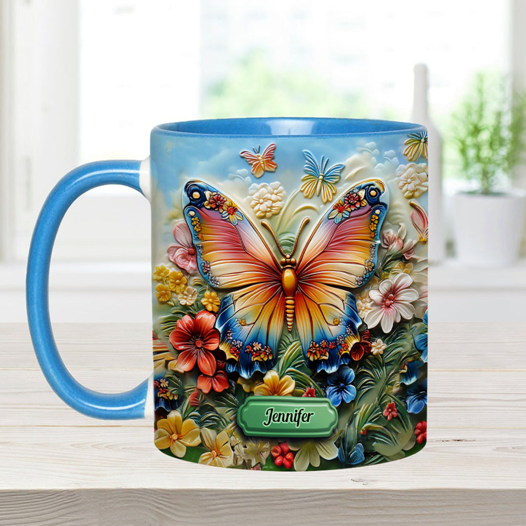 Beautiful Butterfly Bee Dragonfly Hummingbird - Personalized Butterfly Accent Mug