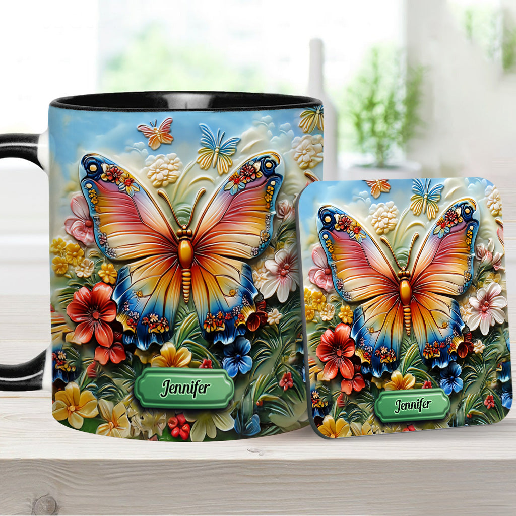Beautiful Butterfly Bee Dragonfly Hummingbird - Personalized Butterfly Accent Mug