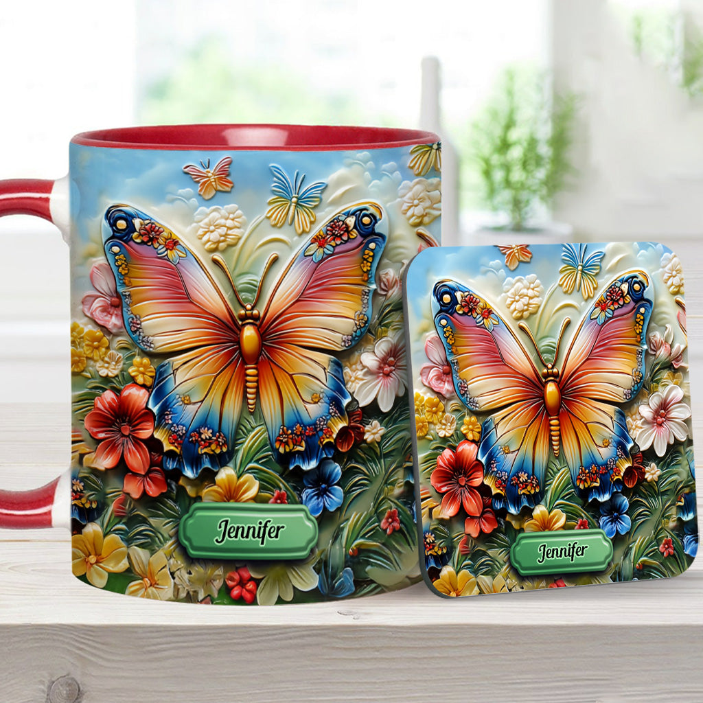 Beautiful Butterfly Bee Dragonfly Hummingbird - Personalized Butterfly Accent Mug