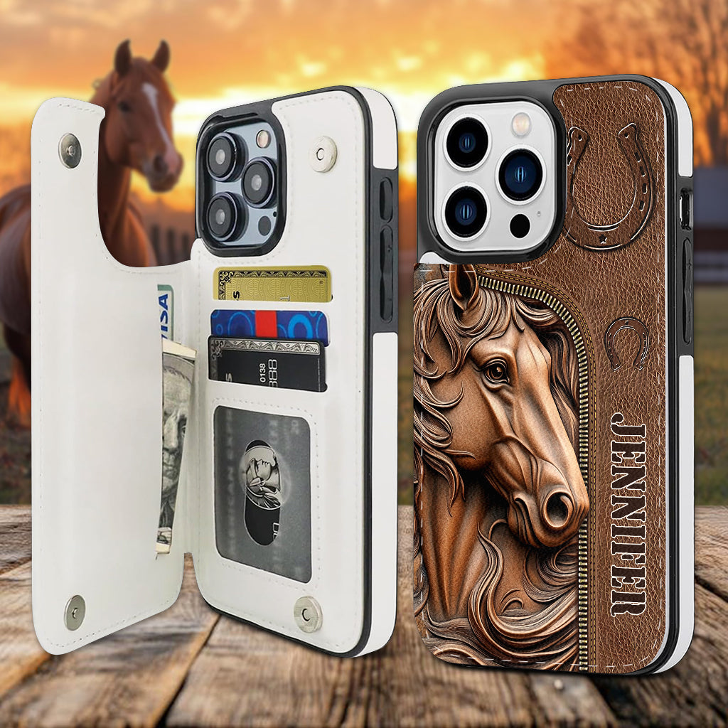 Facilement distrait par les chevaux - Étui portefeuille pliable personnalisé pour téléphone portable avec motif cheval