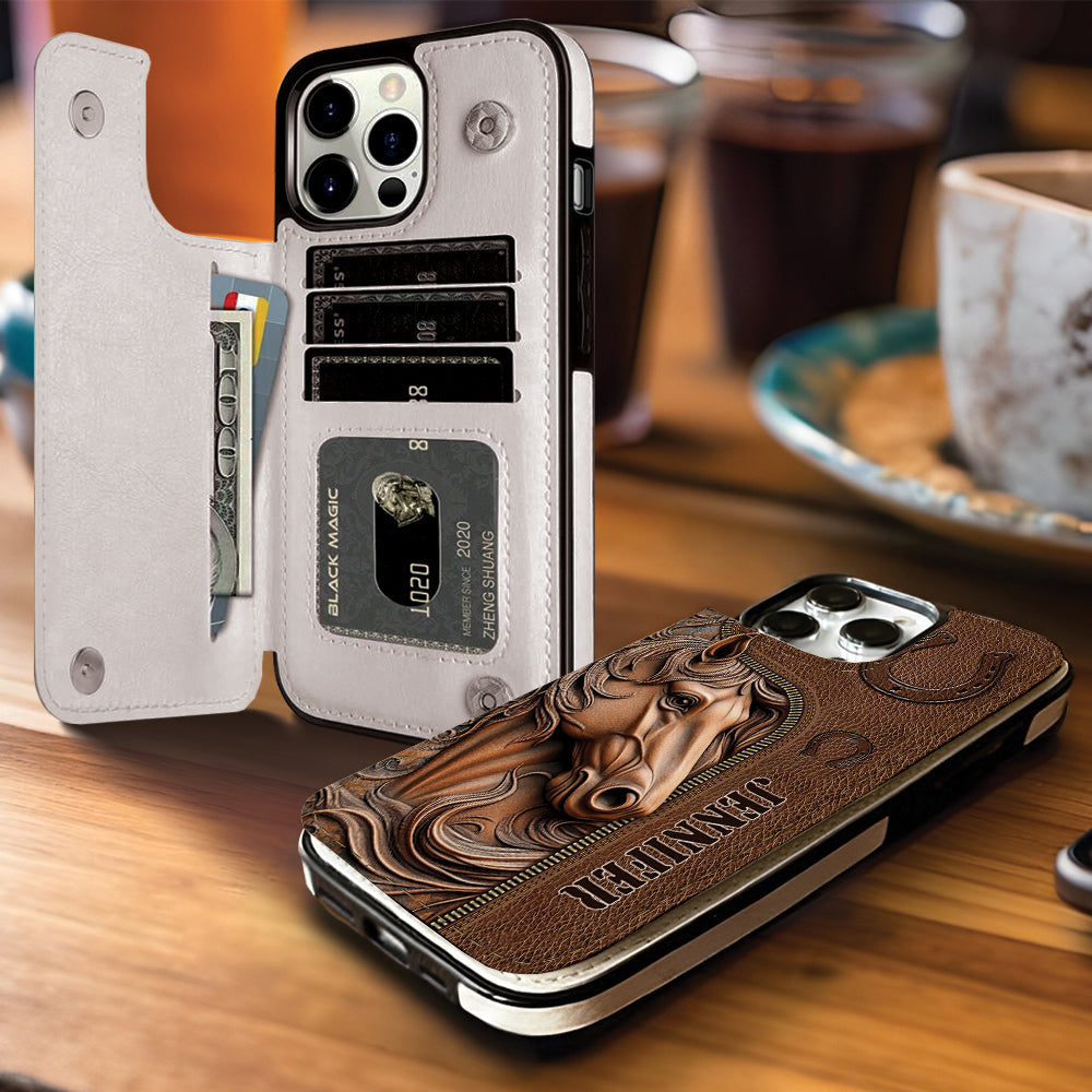 Facilement distrait par les chevaux - Étui portefeuille pliable personnalisé pour téléphone portable avec motif cheval