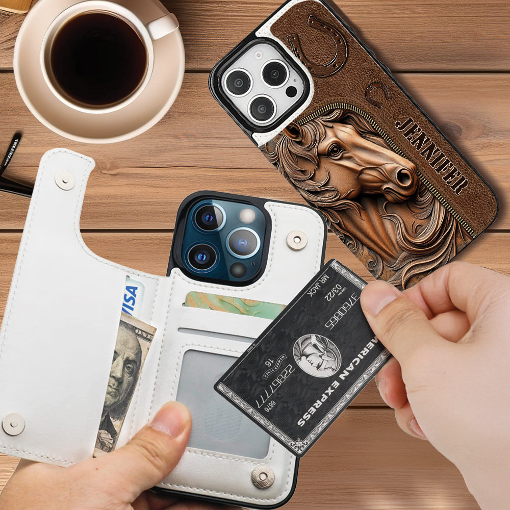 Facilement distrait par les chevaux - Étui portefeuille pliable personnalisé pour téléphone portable avec motif cheval