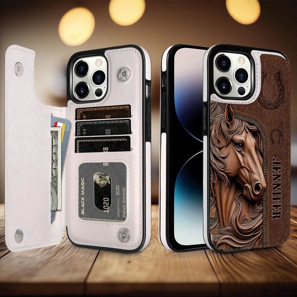 Facilement distrait par les chevaux - Étui portefeuille pliable personnalisé pour téléphone portable avec motif cheval