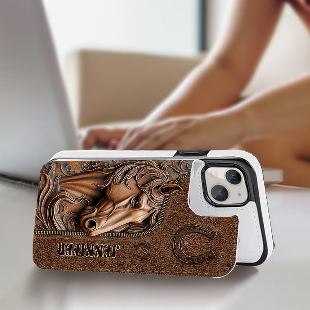 Facilement distrait par les chevaux - Étui portefeuille pliable personnalisé pour téléphone portable avec motif cheval