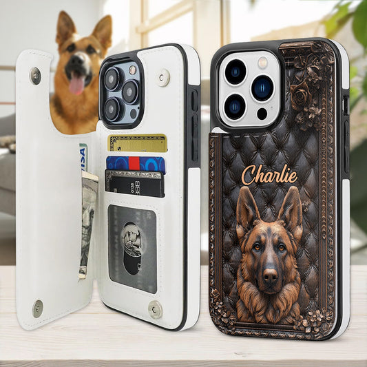 Amoureux des bergers allemands - Étui portefeuille pliable personnalisé pour téléphone avec motif chien