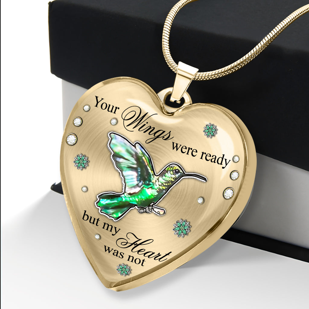 Your Wings Were Ready But My Heart Was Not - Personalized Memorial Heart Pendant Necklace