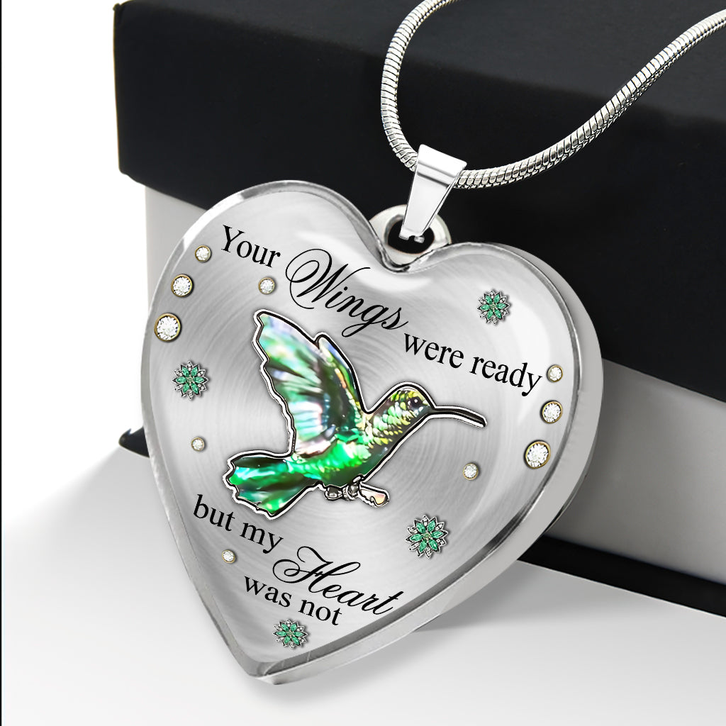 Your Wings Were Ready But My Heart Was Not - Personalized Memorial Heart Pendant Necklace