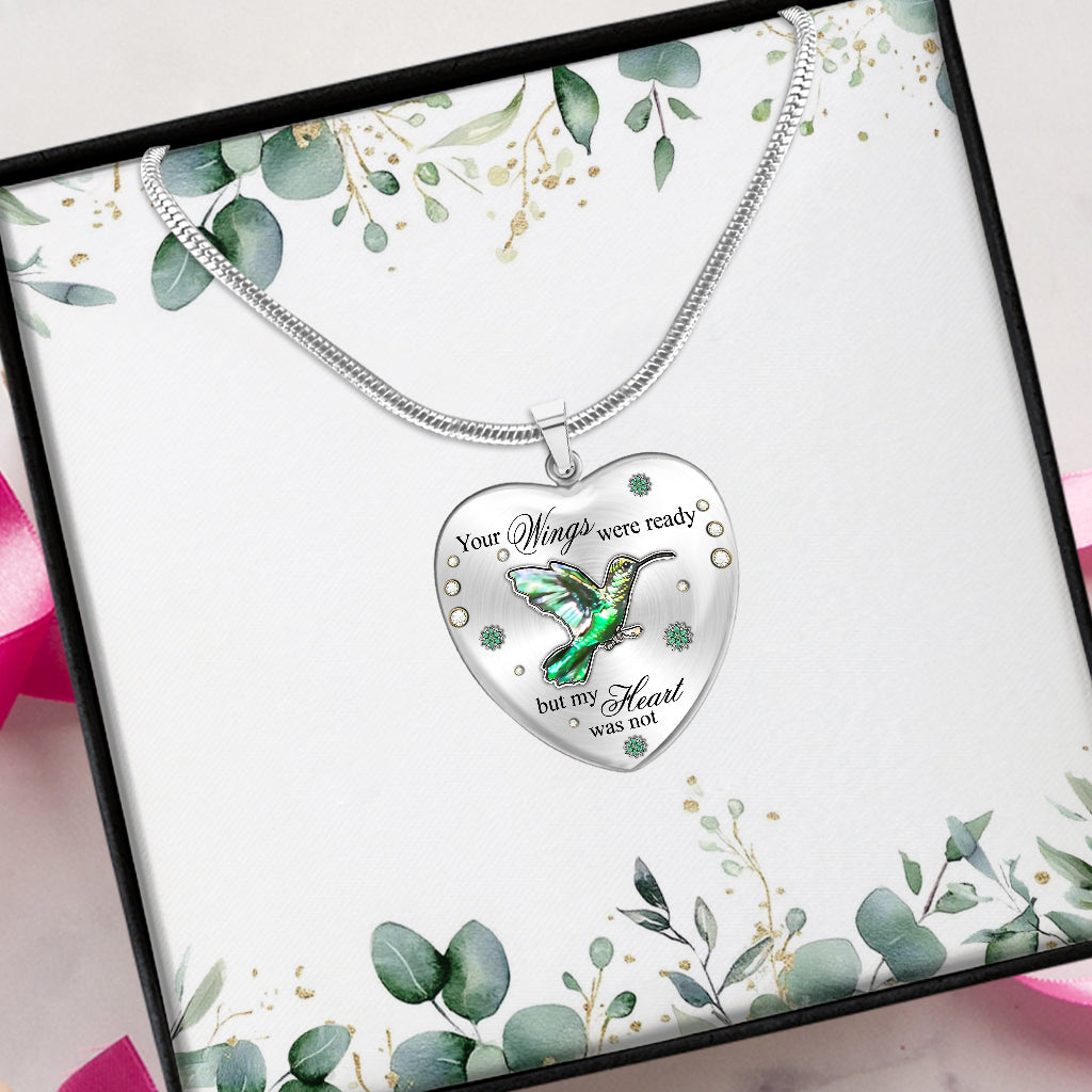 Your Wings Were Ready But My Heart Was Not - Personalized Memorial Heart Pendant Necklace