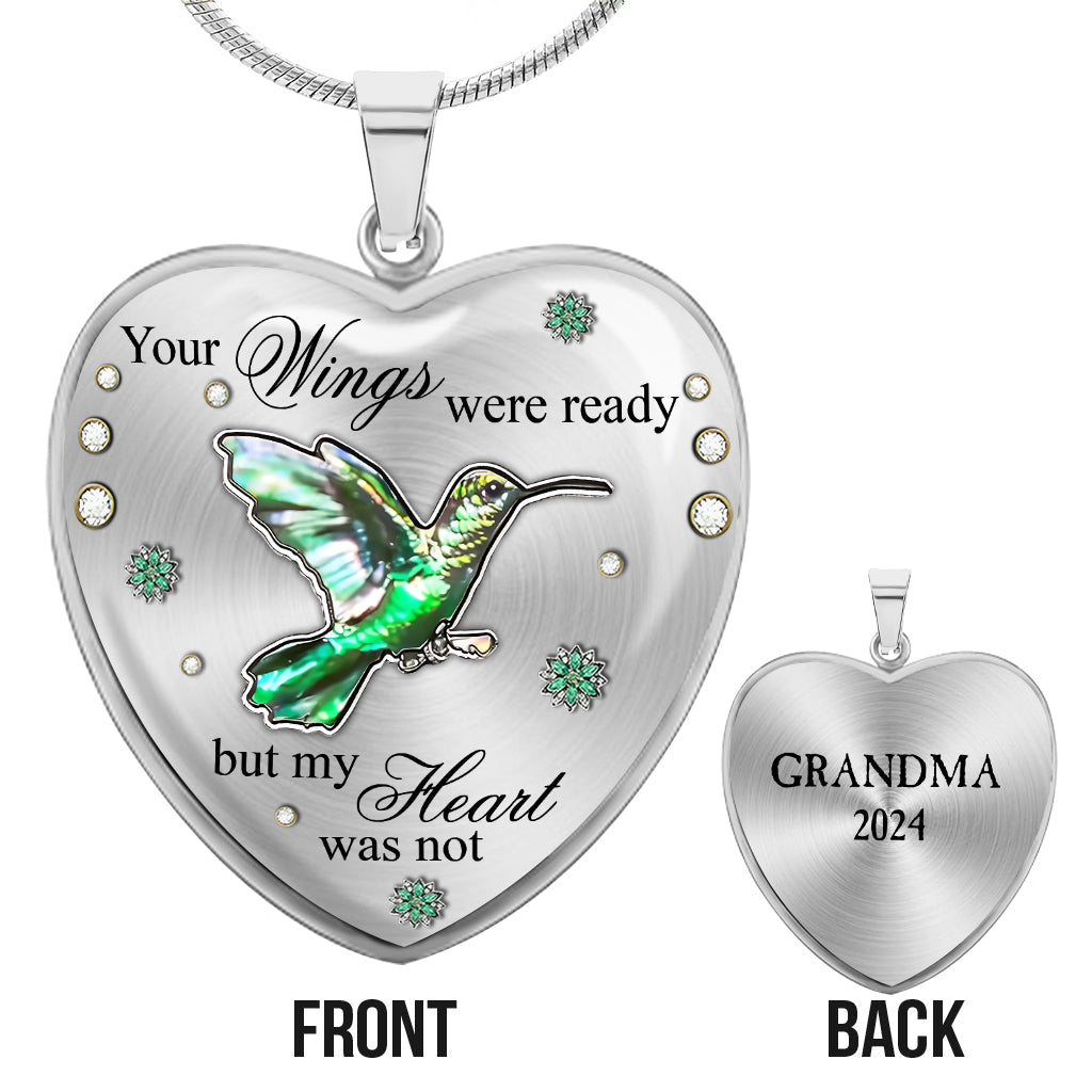 Your Wings Were Ready But My Heart Was Not - Personalized Memorial Heart Pendant Necklace