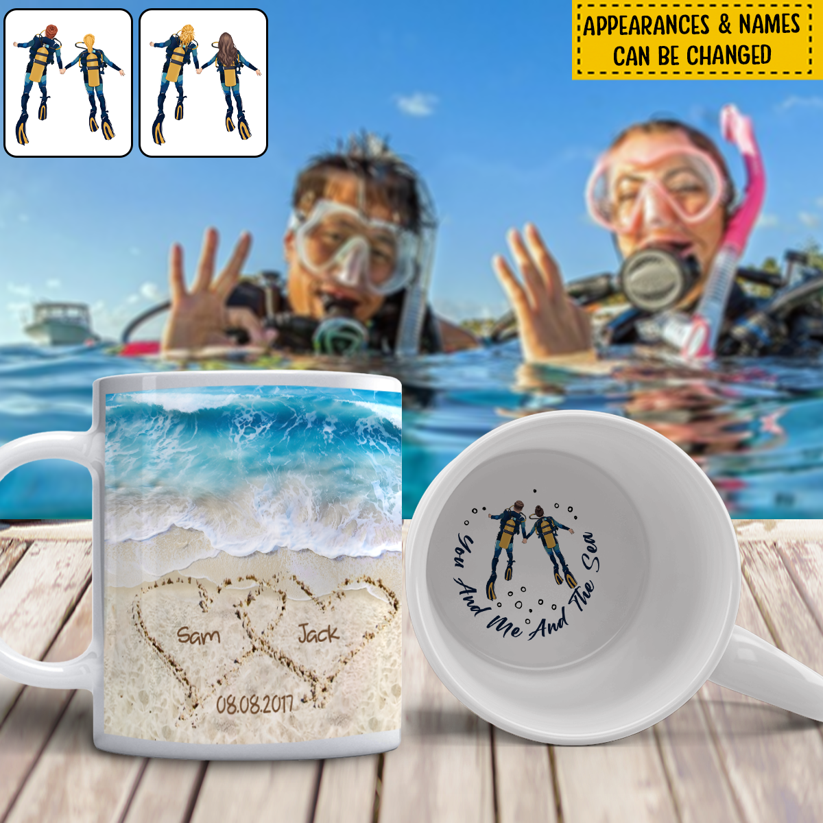 Toi, moi et la mer - Mug personnalisé de plongée sous-marine avec message caché