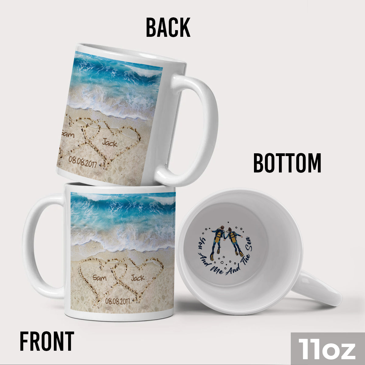 Toi, moi et la mer - Mug personnalisé de plongée sous-marine avec message caché