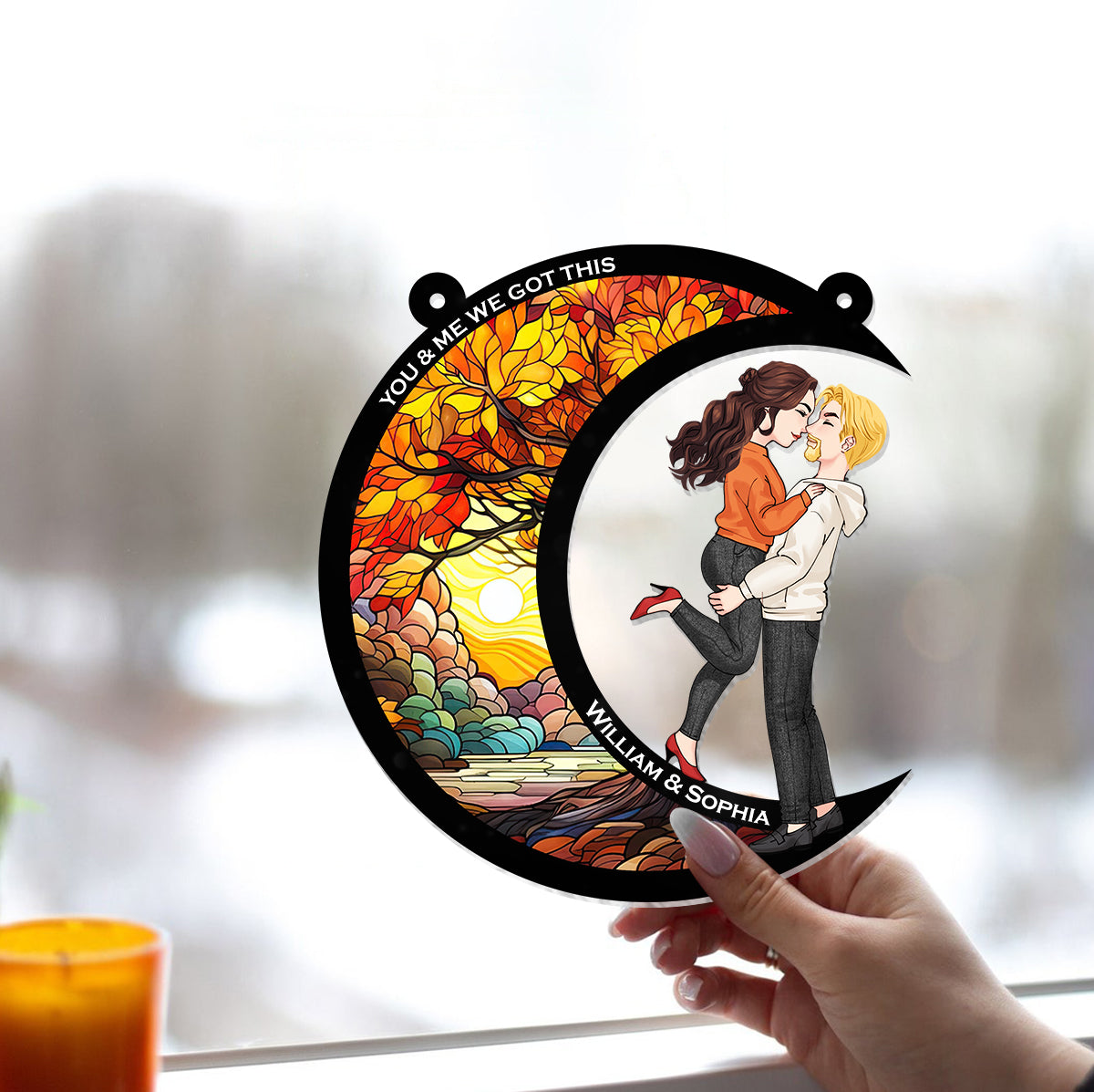 Toi et moi, on gère ! - Attrape-soleil décoratif personnalisé pour couple, à suspendre à la fenêtre 