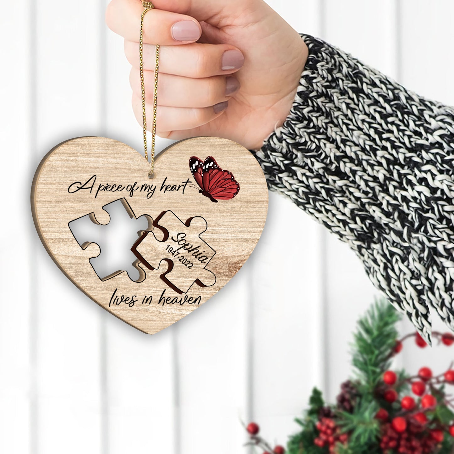 A Piece Of My Heart Lives In Heaven - Personalized Memorial 2 Layered Piece Ornament