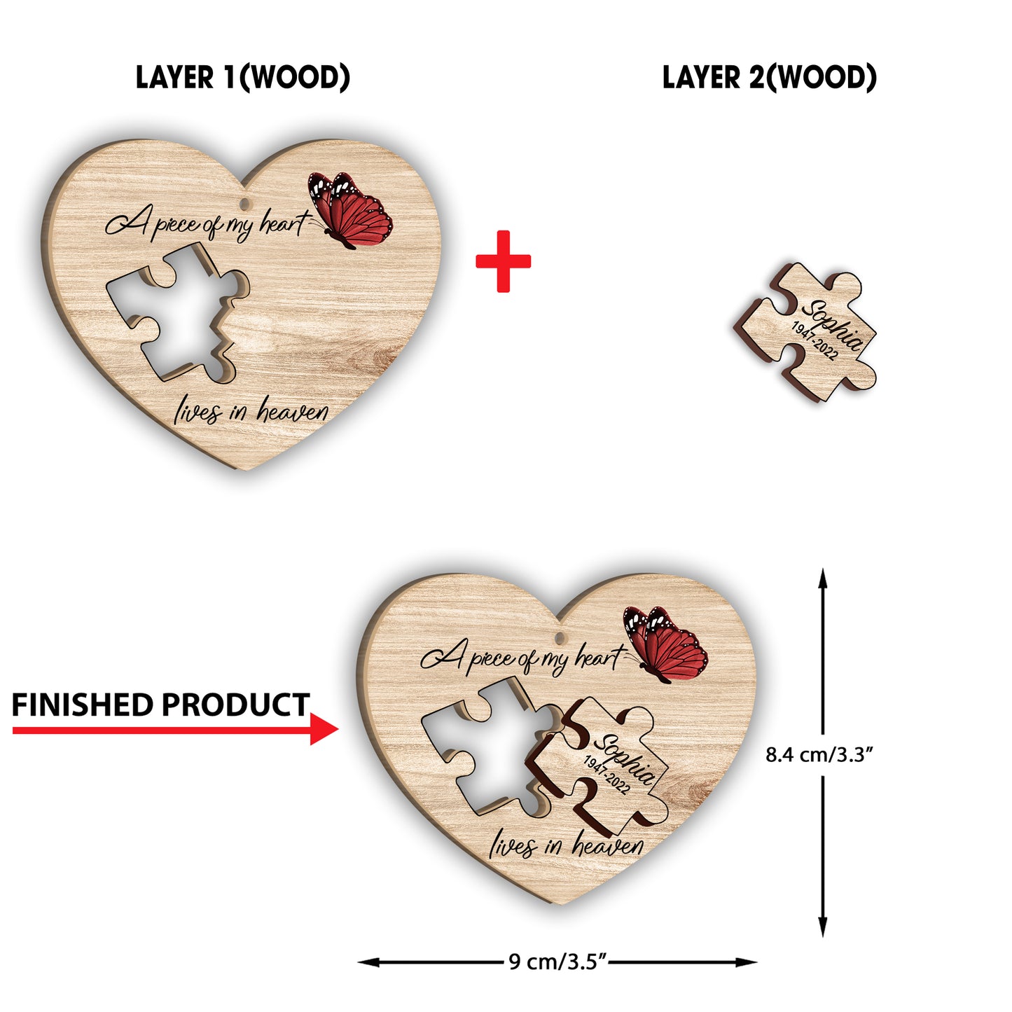Un morceau de mon cœur vit au ciel - Ornement commémoratif personnalisé à deux niveaux