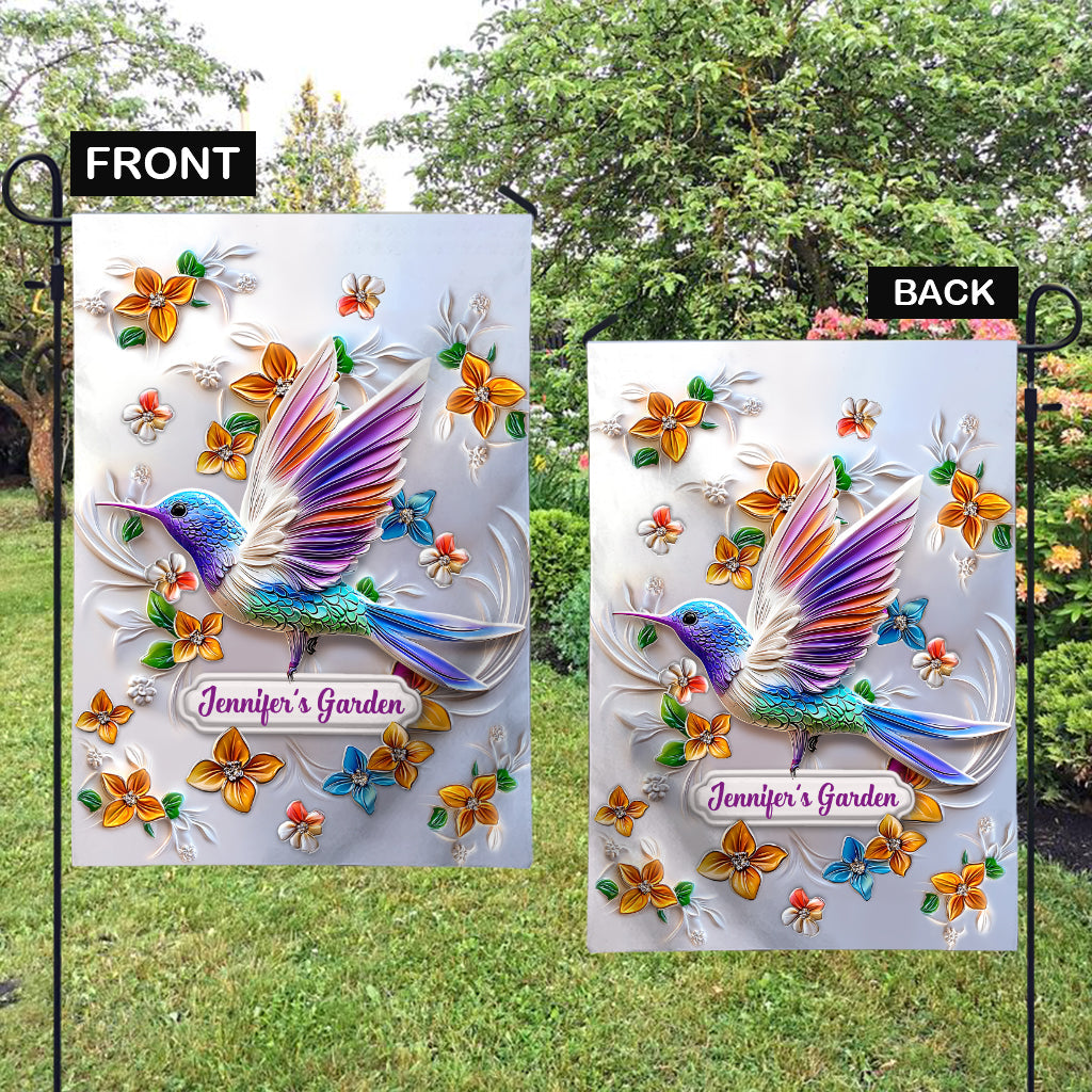 Magnifique drapeau de jardin personnalisé avec papillon, libellule, abeille et colibri