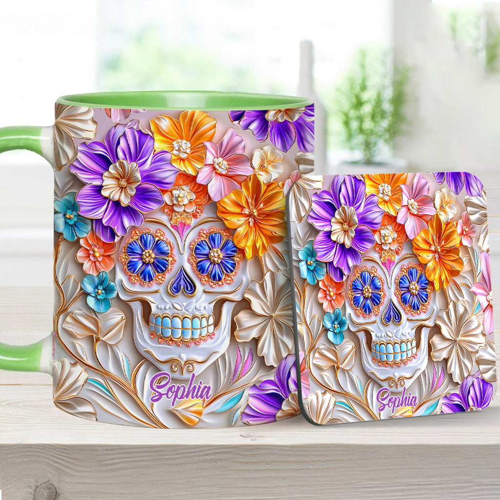 Mug personnalisé à motif tête de mort florale