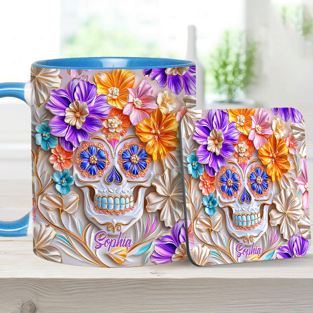 Mug personnalisé à motif tête de mort florale