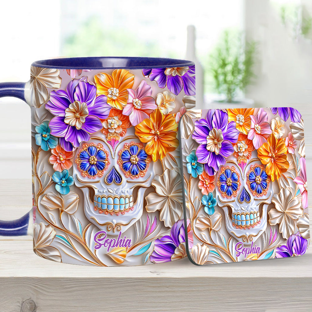 Mug personnalisé à motif tête de mort florale