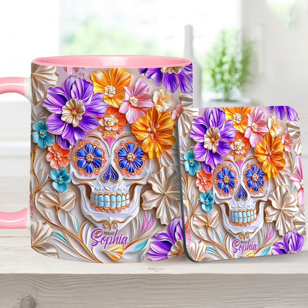 Mug personnalisé à motif tête de mort florale