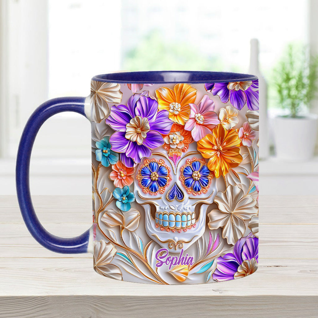 Mug personnalisé à motif tête de mort florale