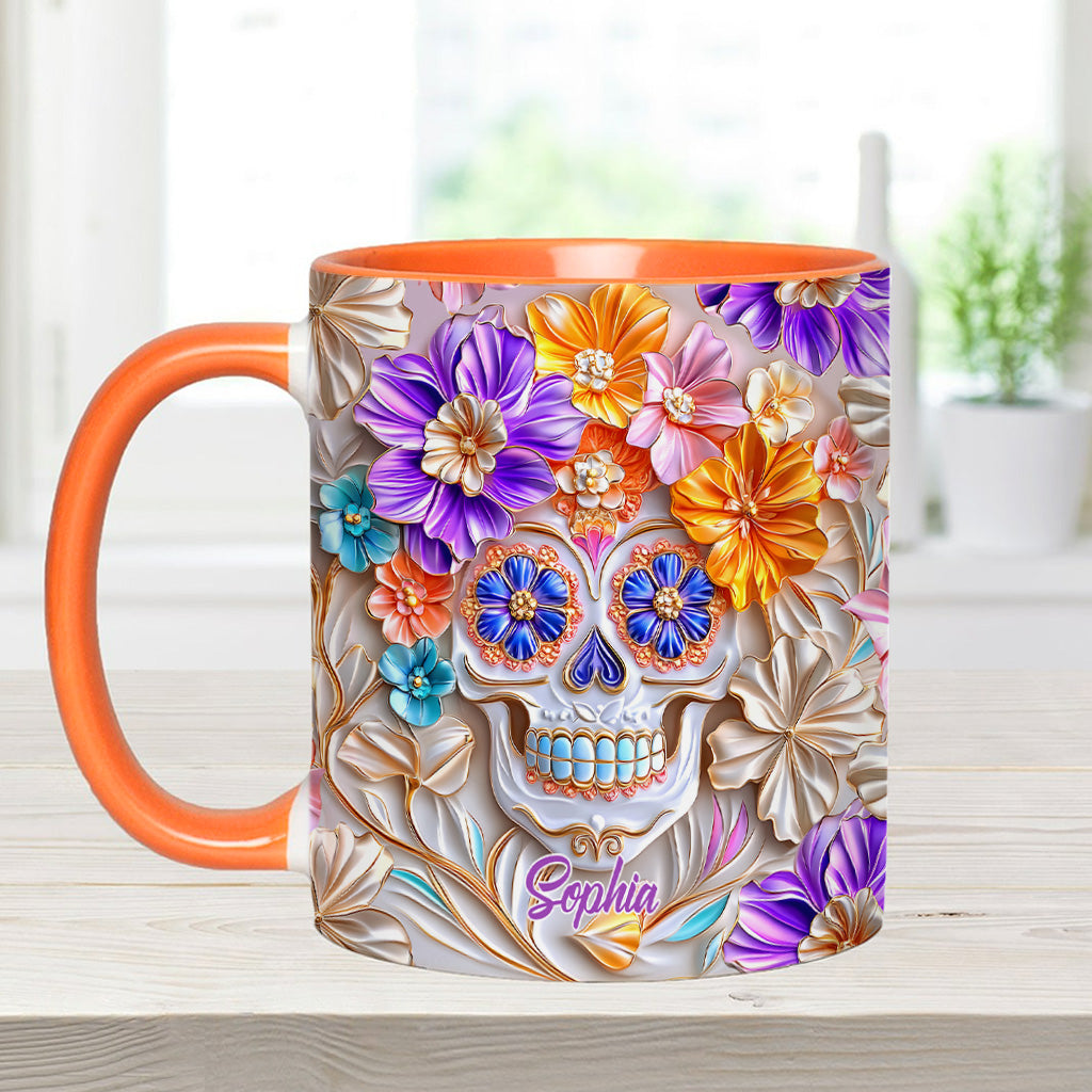 Mug personnalisé à motif tête de mort florale