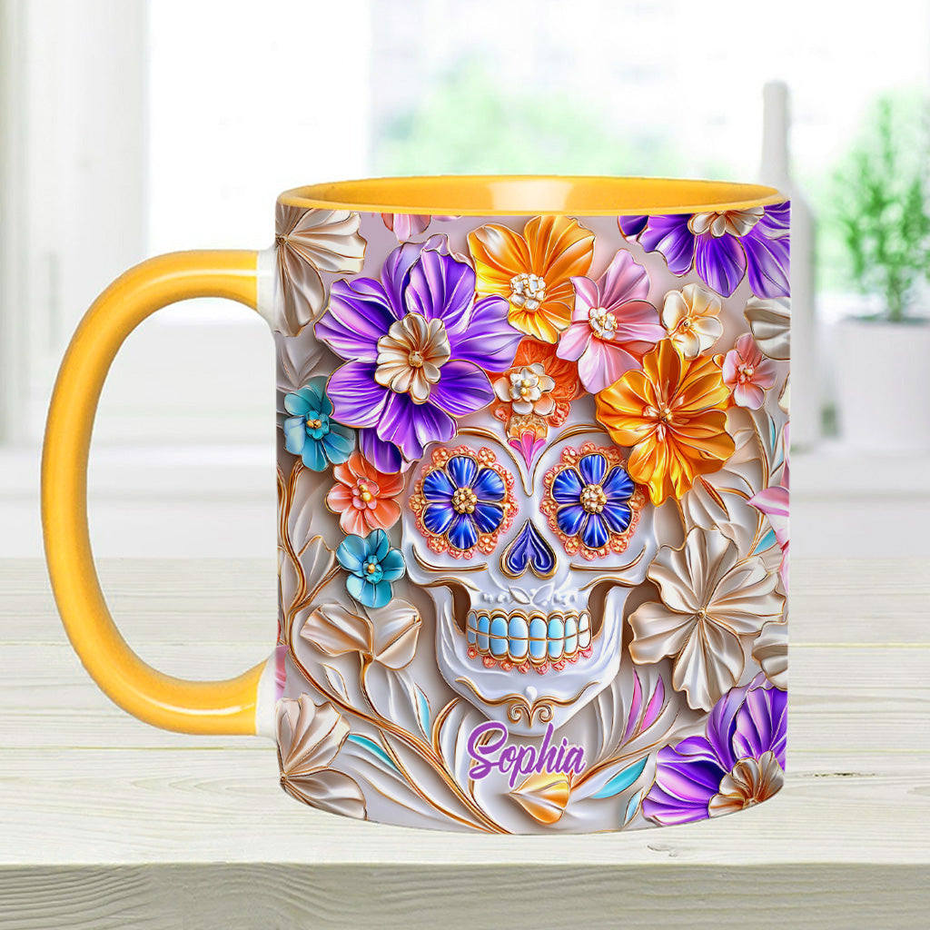 Mug personnalisé à motif tête de mort florale