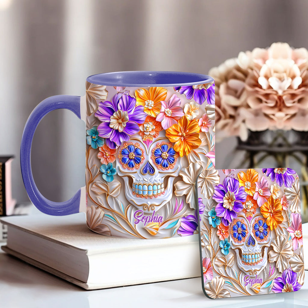 Mug personnalisé à motif tête de mort florale