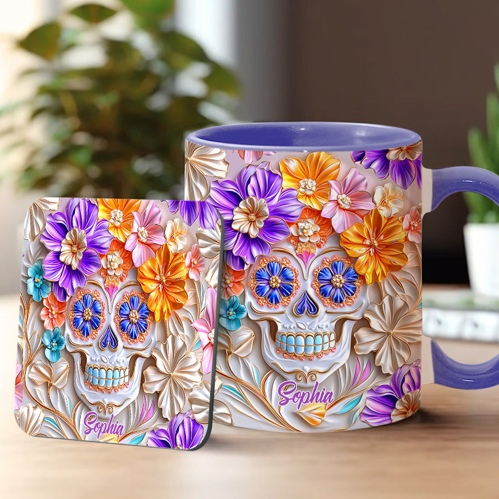 Mug personnalisé à motif tête de mort florale
