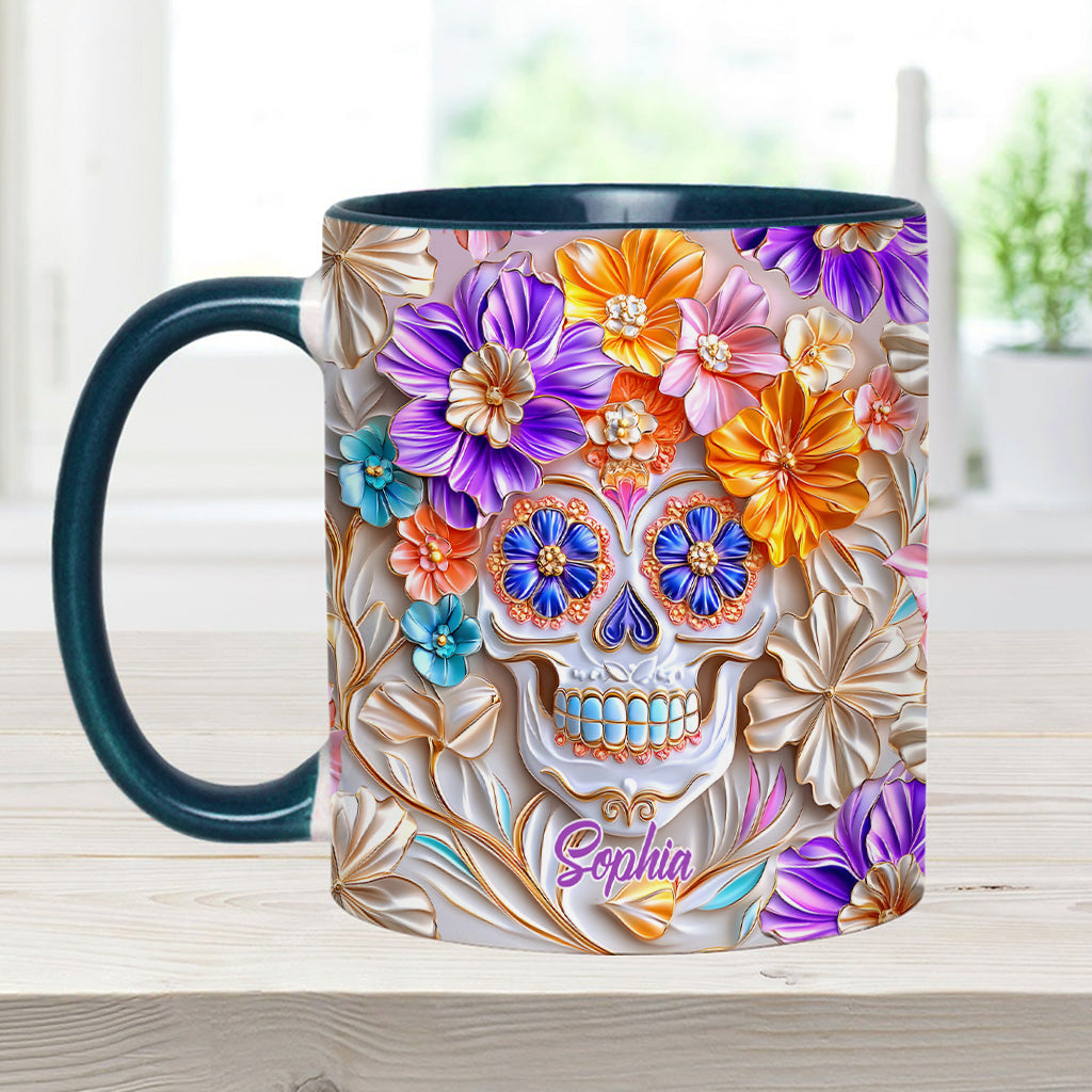 Mug personnalisé à motif tête de mort florale