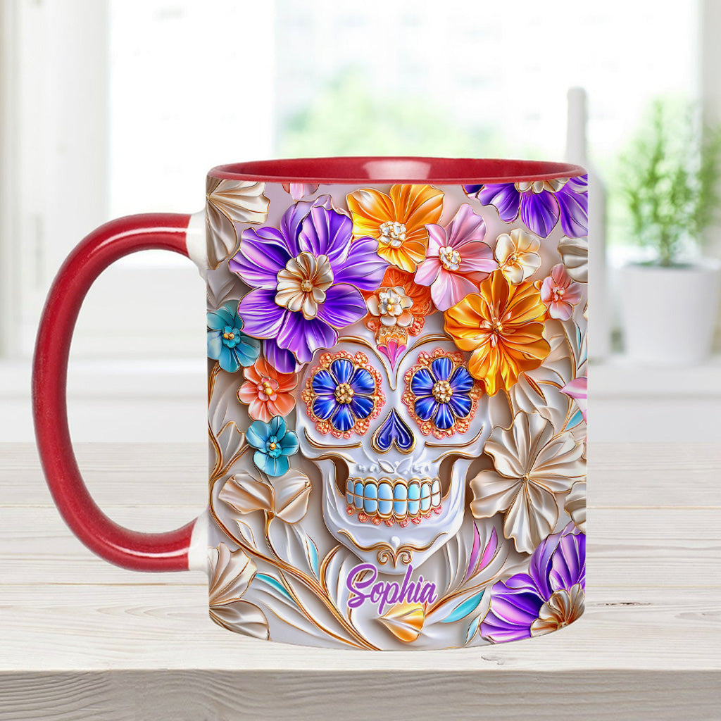 Mug personnalisé à motif tête de mort florale