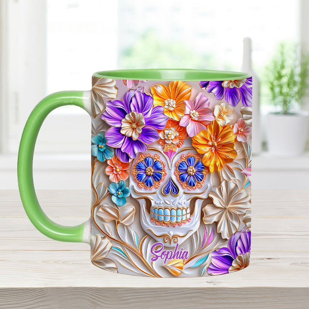 Mug personnalisé à motif tête de mort florale