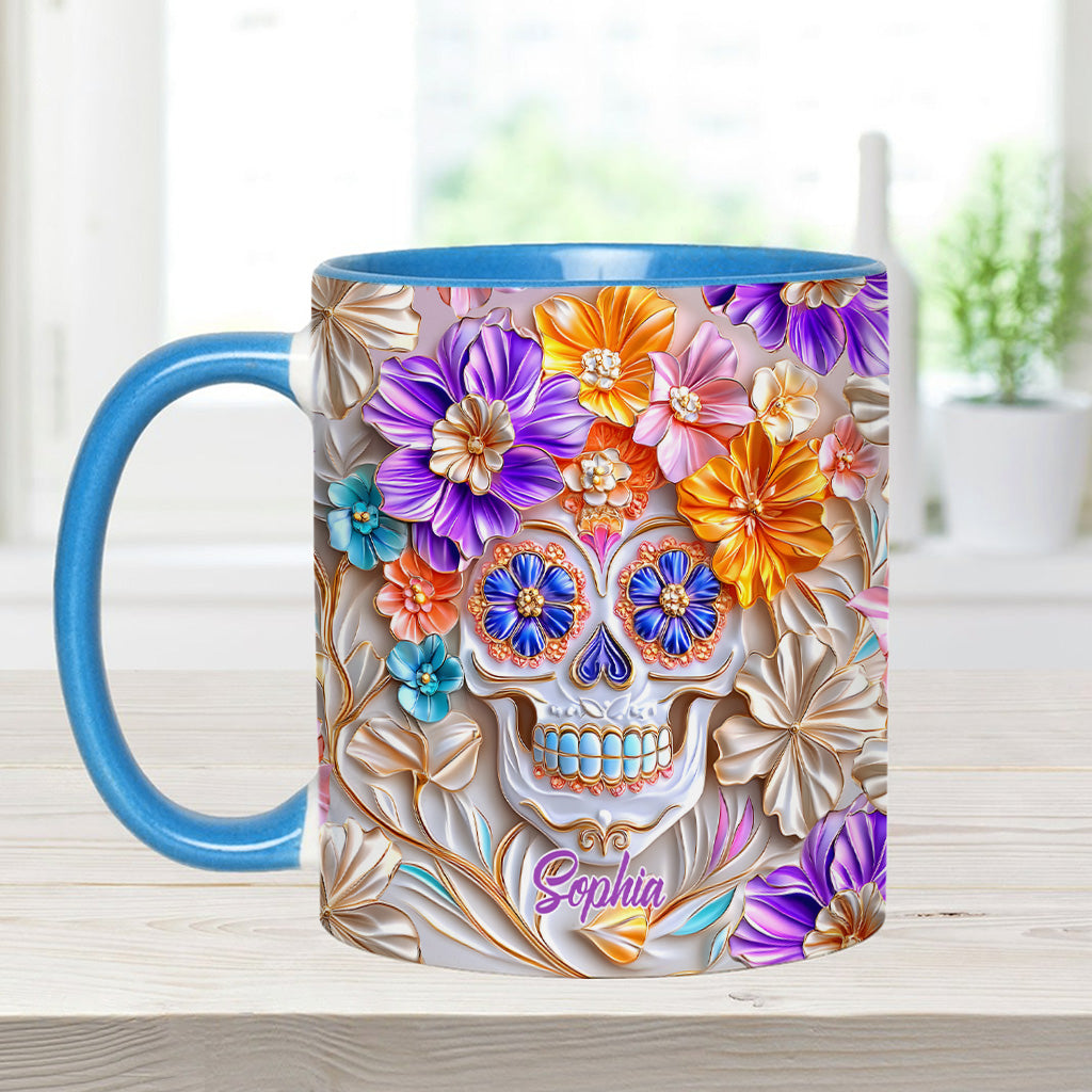 Mug personnalisé à motif tête de mort florale
