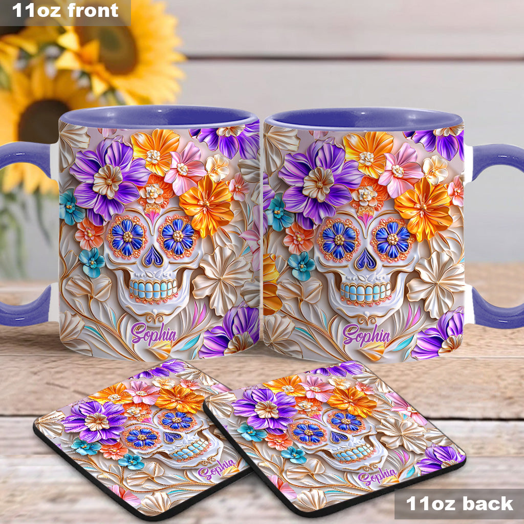 Mug personnalisé à motif tête de mort florale