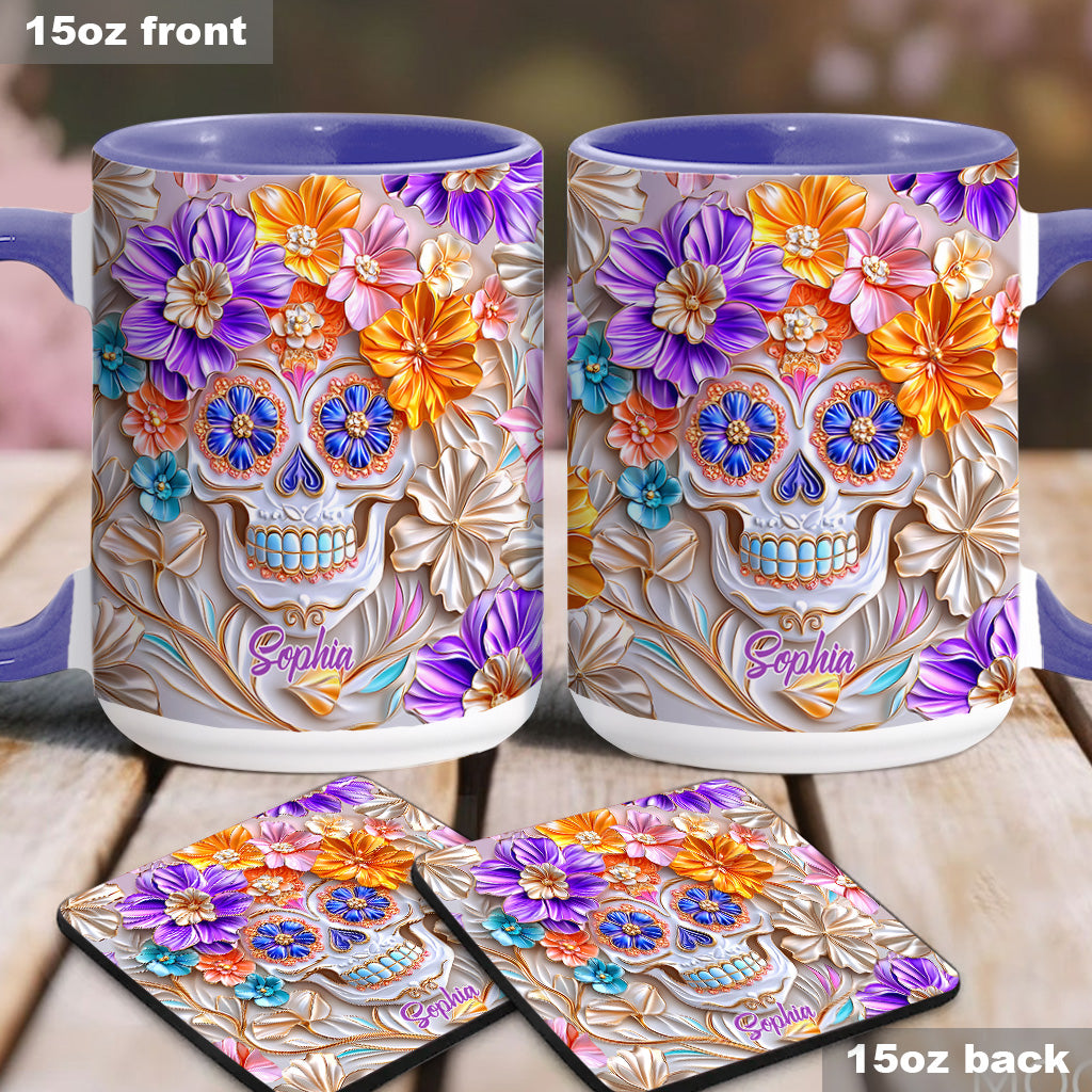 Mug personnalisé à motif tête de mort florale