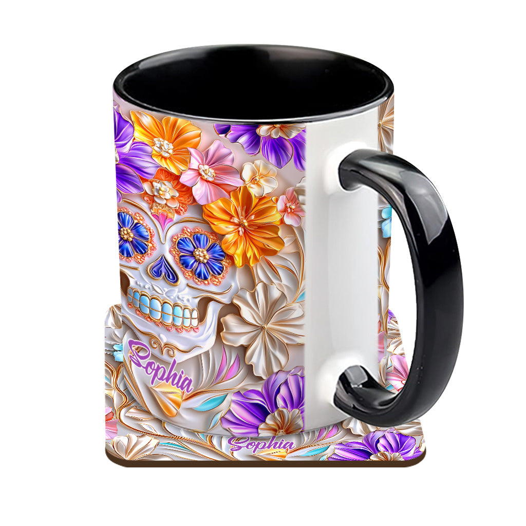 Mug personnalisé à motif tête de mort florale