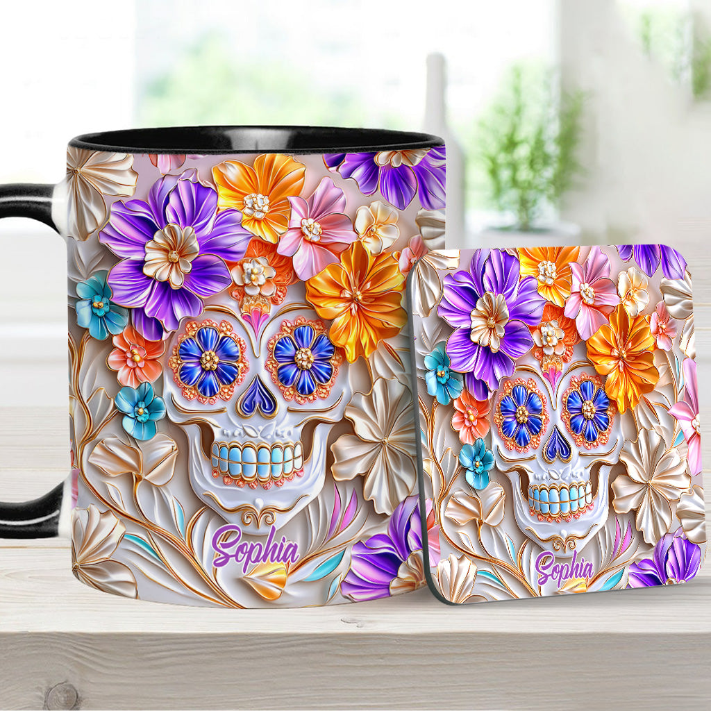 Mug personnalisé à motif tête de mort florale