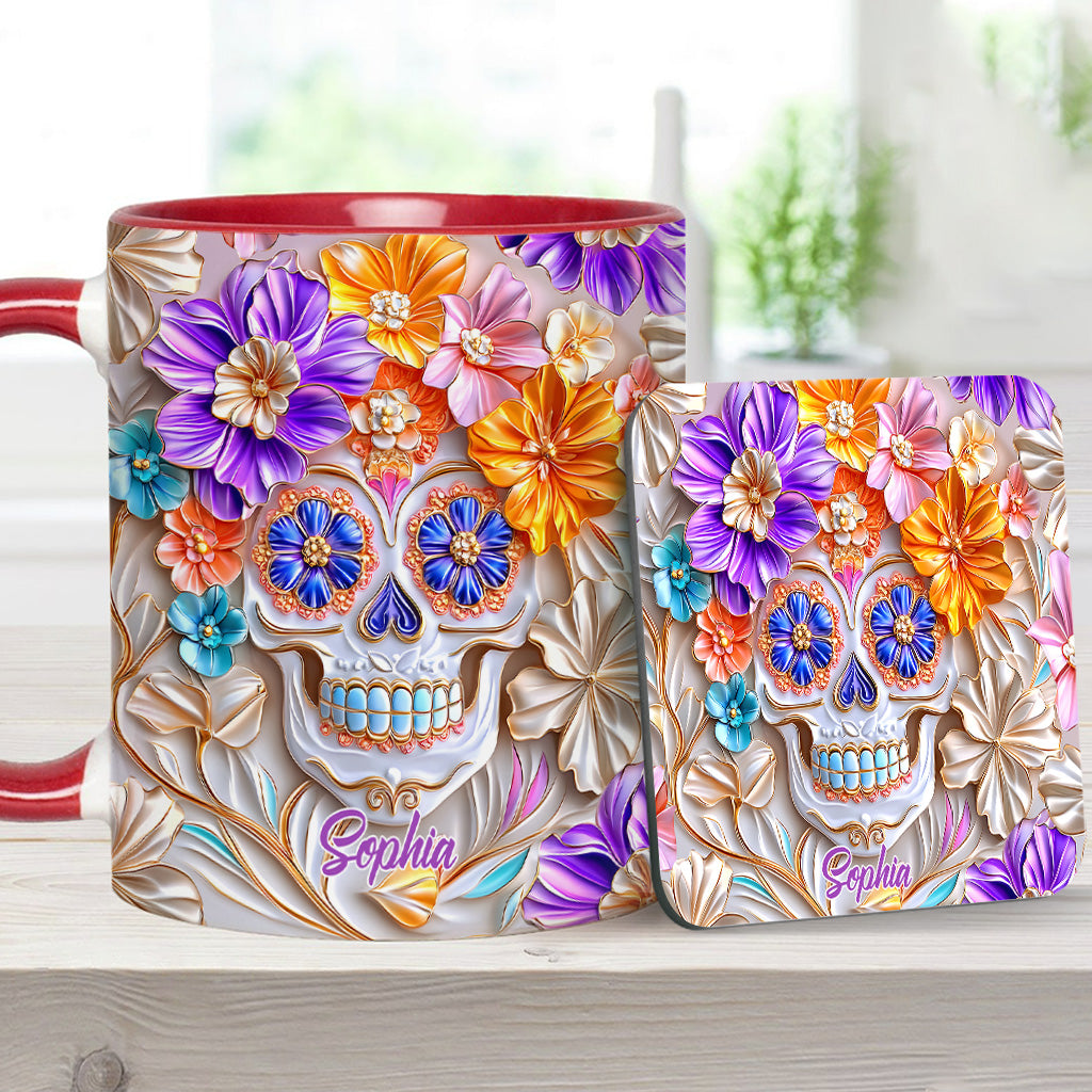 Mug personnalisé à motif tête de mort florale