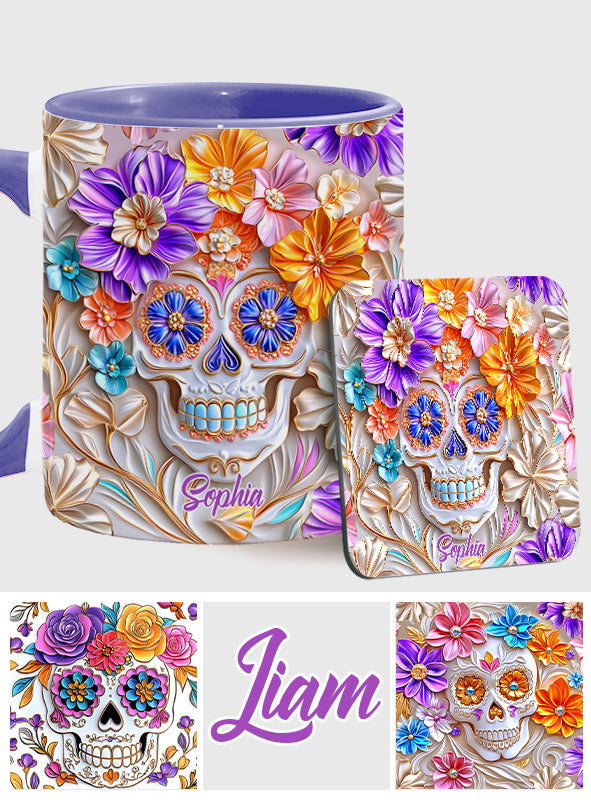 Mug personnalisé à motif tête de mort florale