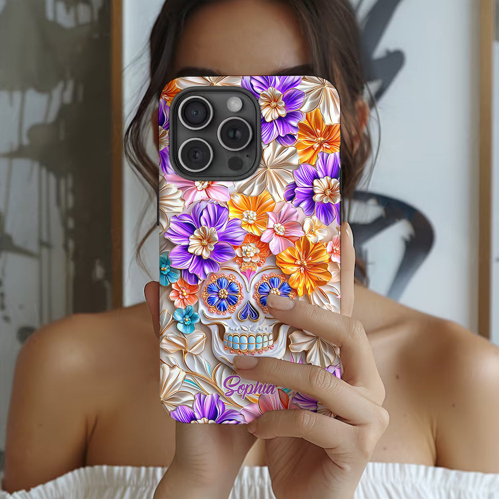 Floral Skull - Personalized Skull Full Print Phone Case
