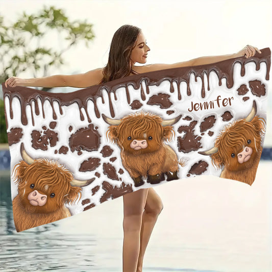 Juste une fille qui aime les vaches des Highlands - Serviette de plage/de bain personnalisée à séchage rapide avec motif vache des Highlands