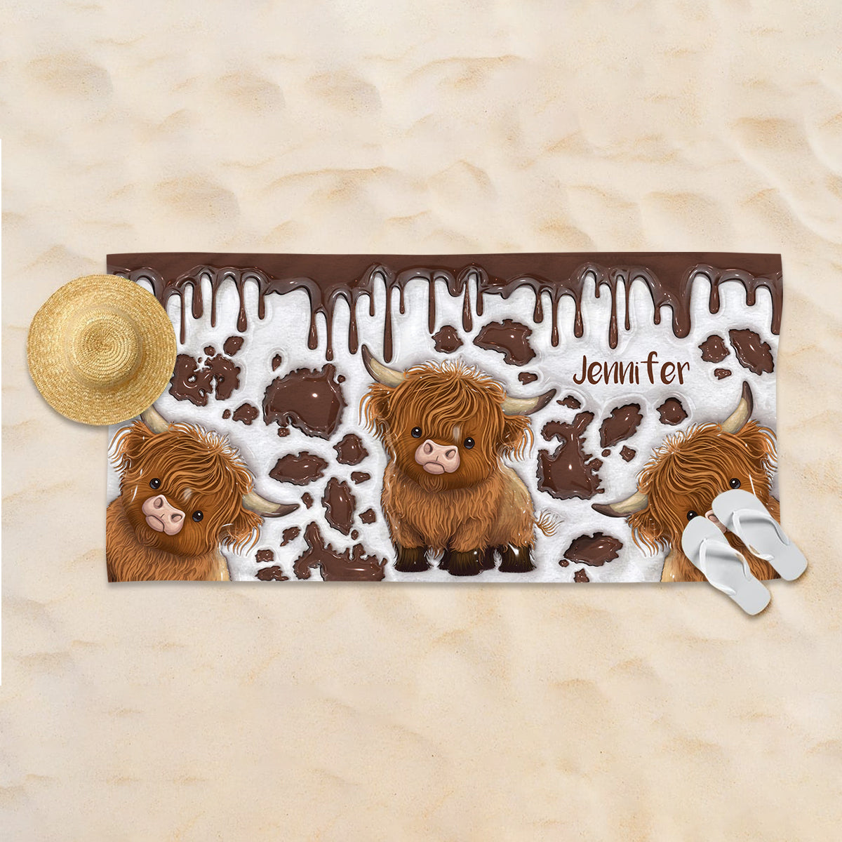 Juste une fille qui aime les vaches des Highlands - Serviette de plage/de bain personnalisée à séchage rapide avec motif vache des Highlands