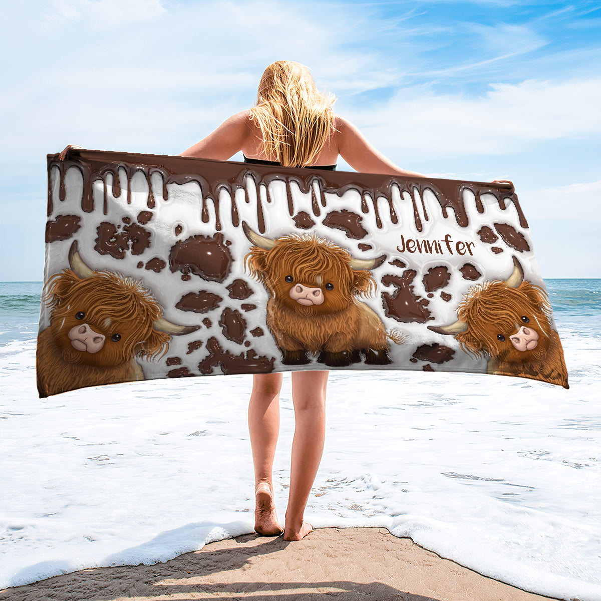 Juste une fille qui aime les vaches des Highlands - Serviette de plage/de bain personnalisée à séchage rapide avec motif vache des Highlands