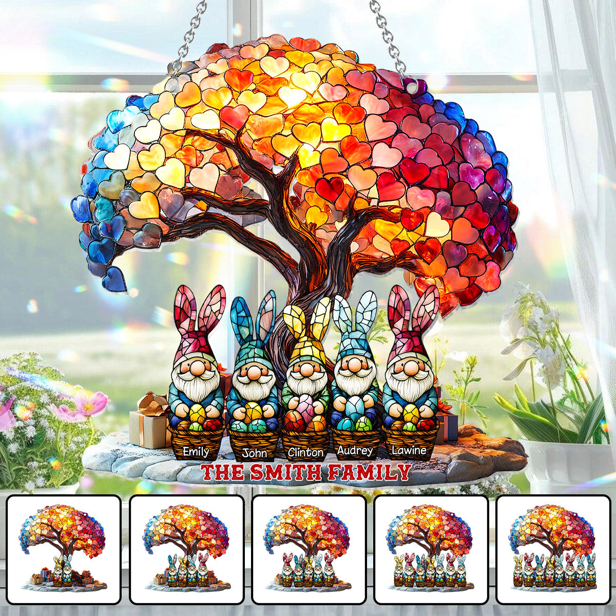 Happy Easter - Personalized Family Window Hanging Suncatcher Ornament