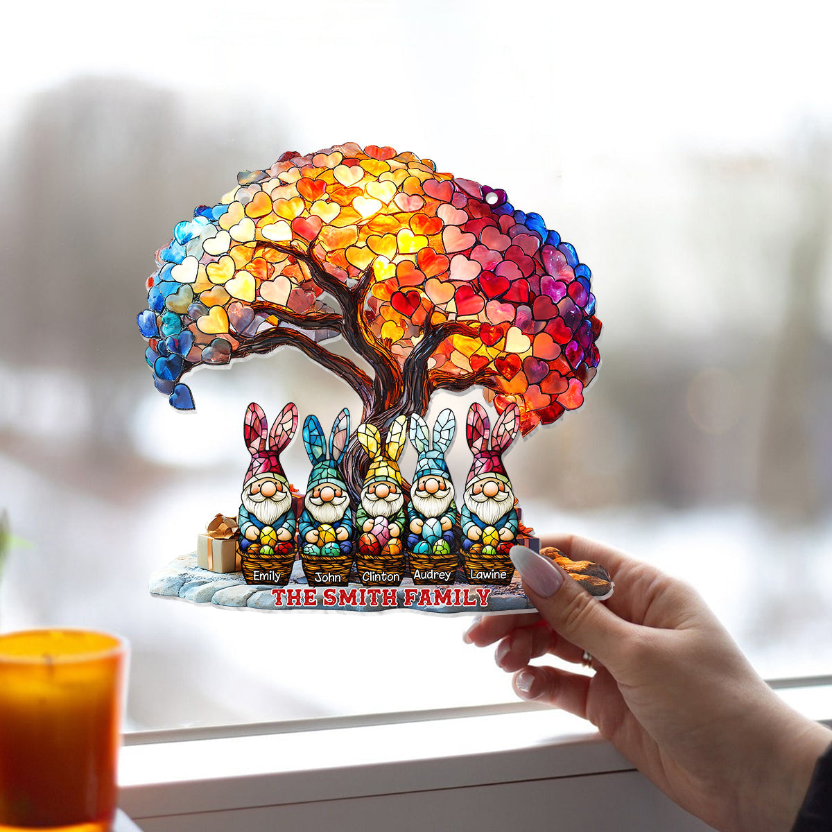 Happy Easter - Personalized Family Window Hanging Suncatcher Ornament